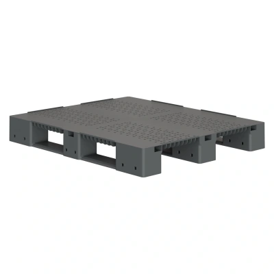 Пластиковый паллет 1200x1000x150 мм серый перфорированный на 3-х полозьях с бортиком
