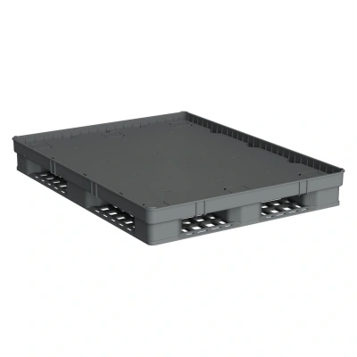 Пластиковый паллет 1470x1140x180 мм серый сплошной на 3-х полозьях