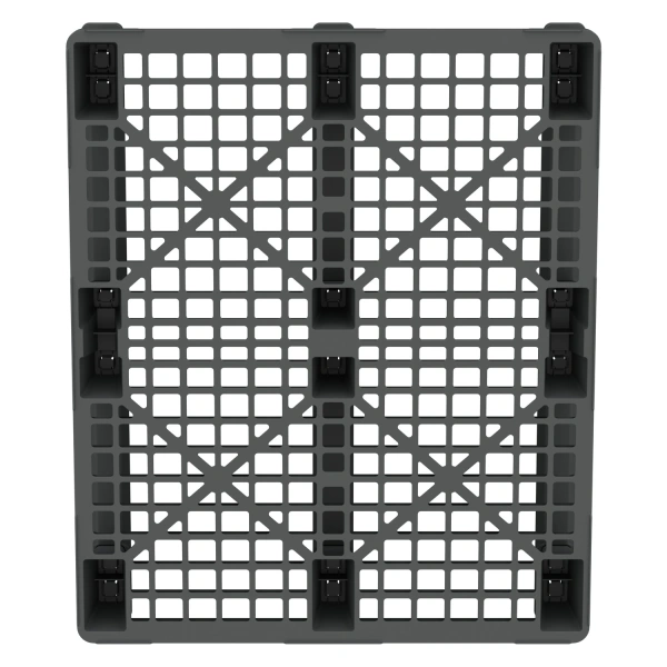 Пластиковый паллет 1200x1000x145 мм серый перфорированный на 3-х полозьях с бортиком