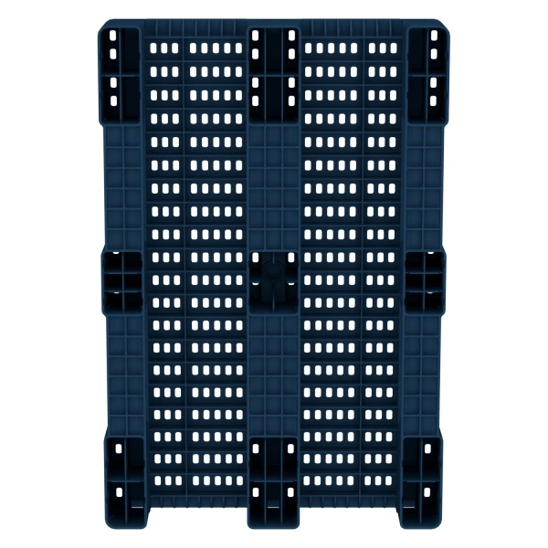 Пластиковый паллет 1200x800x150 мм синий индиго перфорированный на 3-х полозьях с бортиком