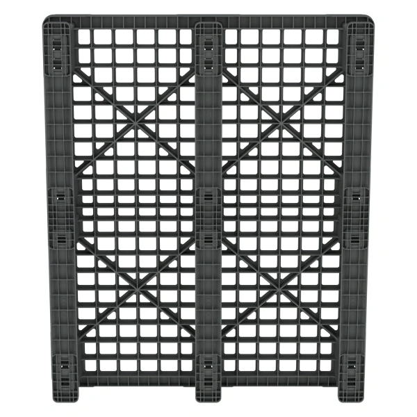 Пластиковый паллет 1200x1000x145 мм серый перфорированный на 3-х полозьях с бортиком