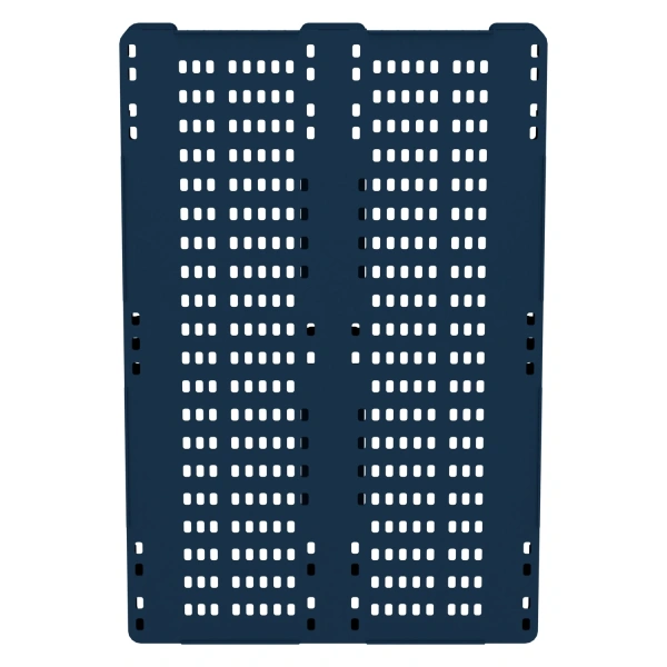Пластиковый паллет 1200x800x150 мм синий индиго перфорированный на 3-х полозьях с бортиком