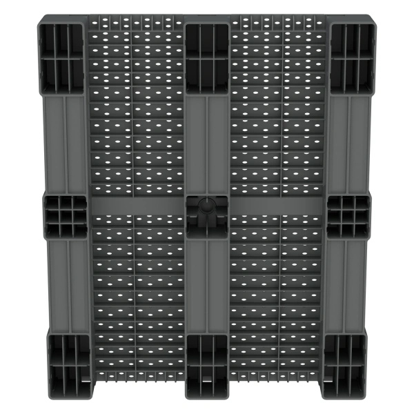 Пластиковый паллет 1200x1000x150 мм серый перфорированный на 3-х полозьях с бортиком
