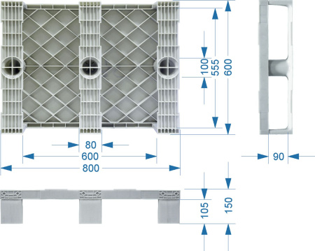 Паллет 800x600х150 сплошной, на 3-х полозьях, арт. TR 680 черный, код: 07877