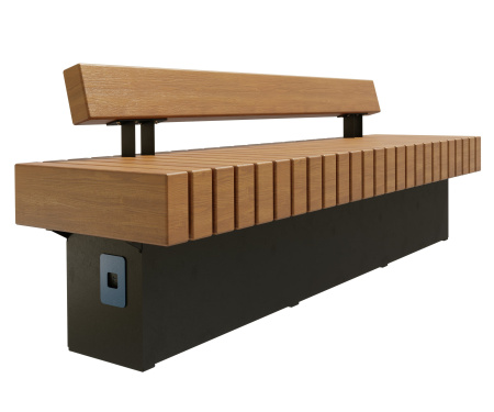 Скамейка стальная «Wood Bench» с USB-входами 3,0 м (две спинки)