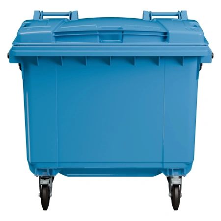 Мусорный контейнер 660 л тёмно-голубой 4-х колёсный с тёмно-голубой крышкой
